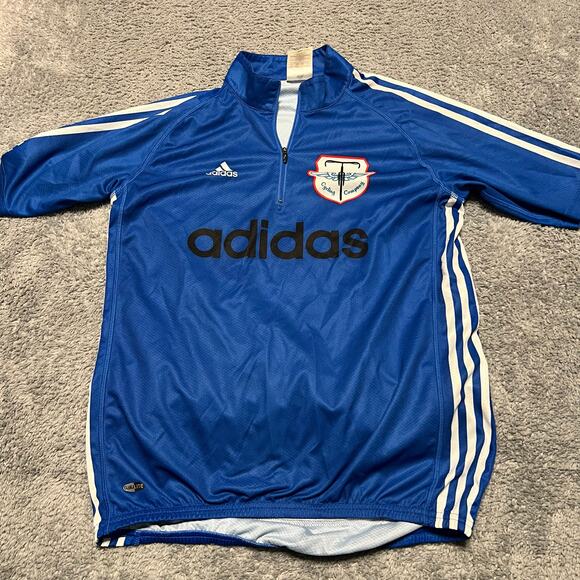 Adidas Cycling Jersey Shirt Mens Medium Blue Cycle Tshirt Pockets - Picture 1 of 8